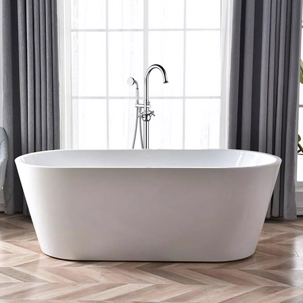 Vanity Art 48 in. Freestanding Single-Handle Claw Foot Tub Faucet with Hand Shower, Polished Chrome