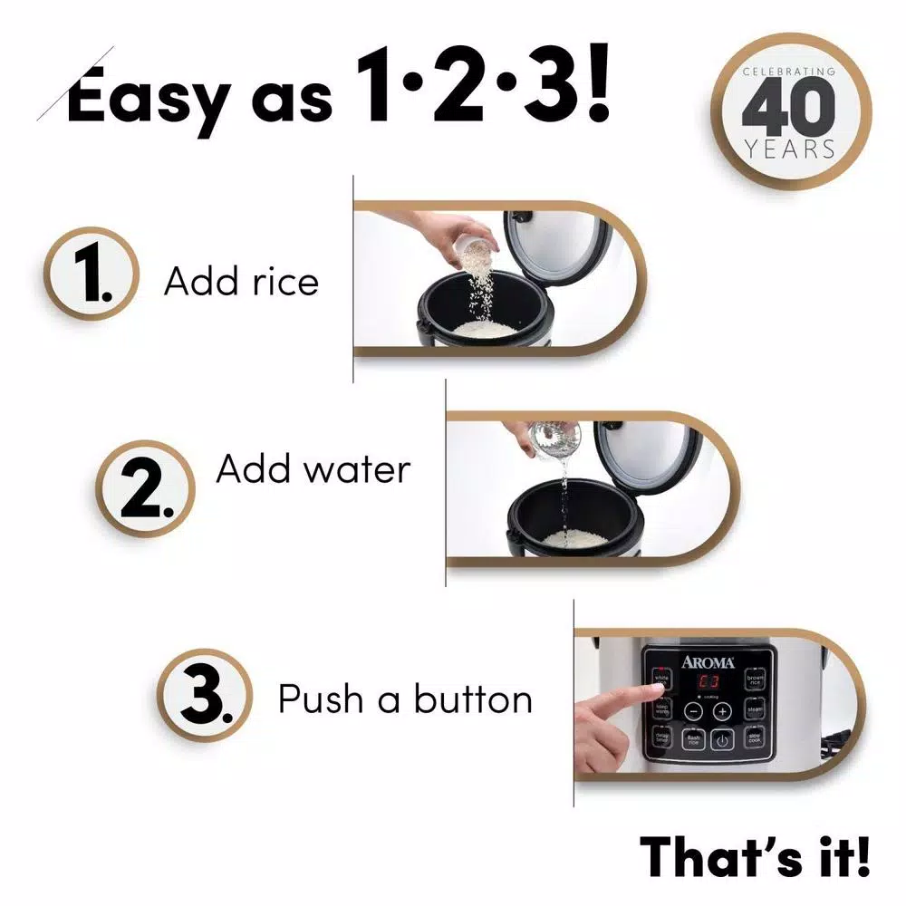 Aroma 20-Cup Digital Rice Cooker, Food Steamer, and Slow Cooker in Silver