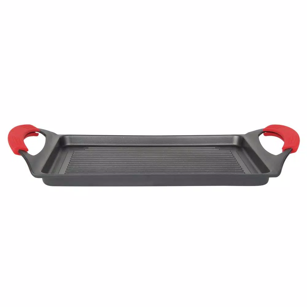 MasterPan 17 in. Cast Aluminum Nonstick Grill Pan, Black