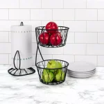 Spectrum Paxton 2-Tier Black Steel Fruit Basket Server, Rustic Farmhouse Design thumbnail 6