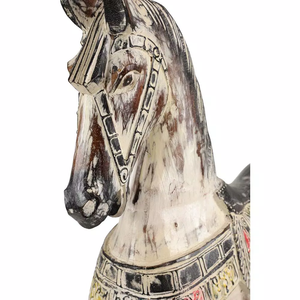 LITTON LANE Handmade Vintage Wooden Rocking Horse - Hand-Carved Albizia Wood with Ornamental Saddle