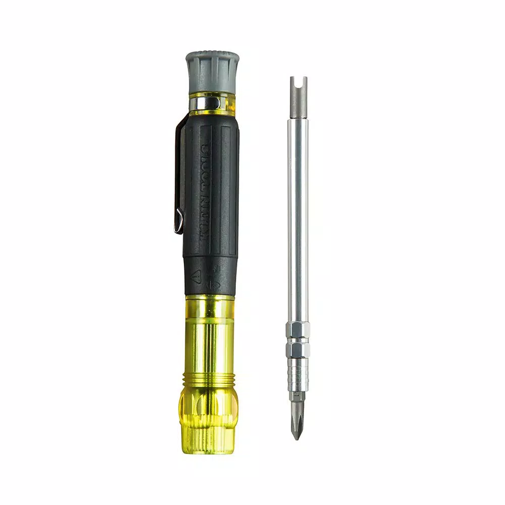 Klein Tools 3-in-1 HVAC Pocket Multibit Screwdriver with Concealable Tips and Schrader Bit
