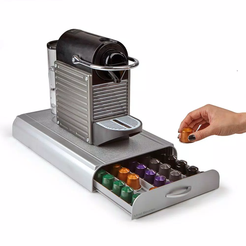 Mind Reader Anchor Nespresso Capsule Storage Drawer, Silver 50-Capacity Espresso Pod Organizer