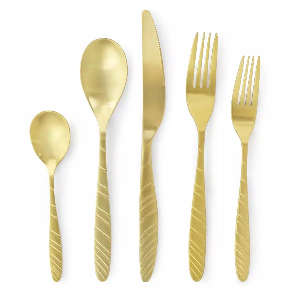Megachef La Vague 20-Piece Matte Gold Flatware Set, 18/10 Stainless Steel Service for 4