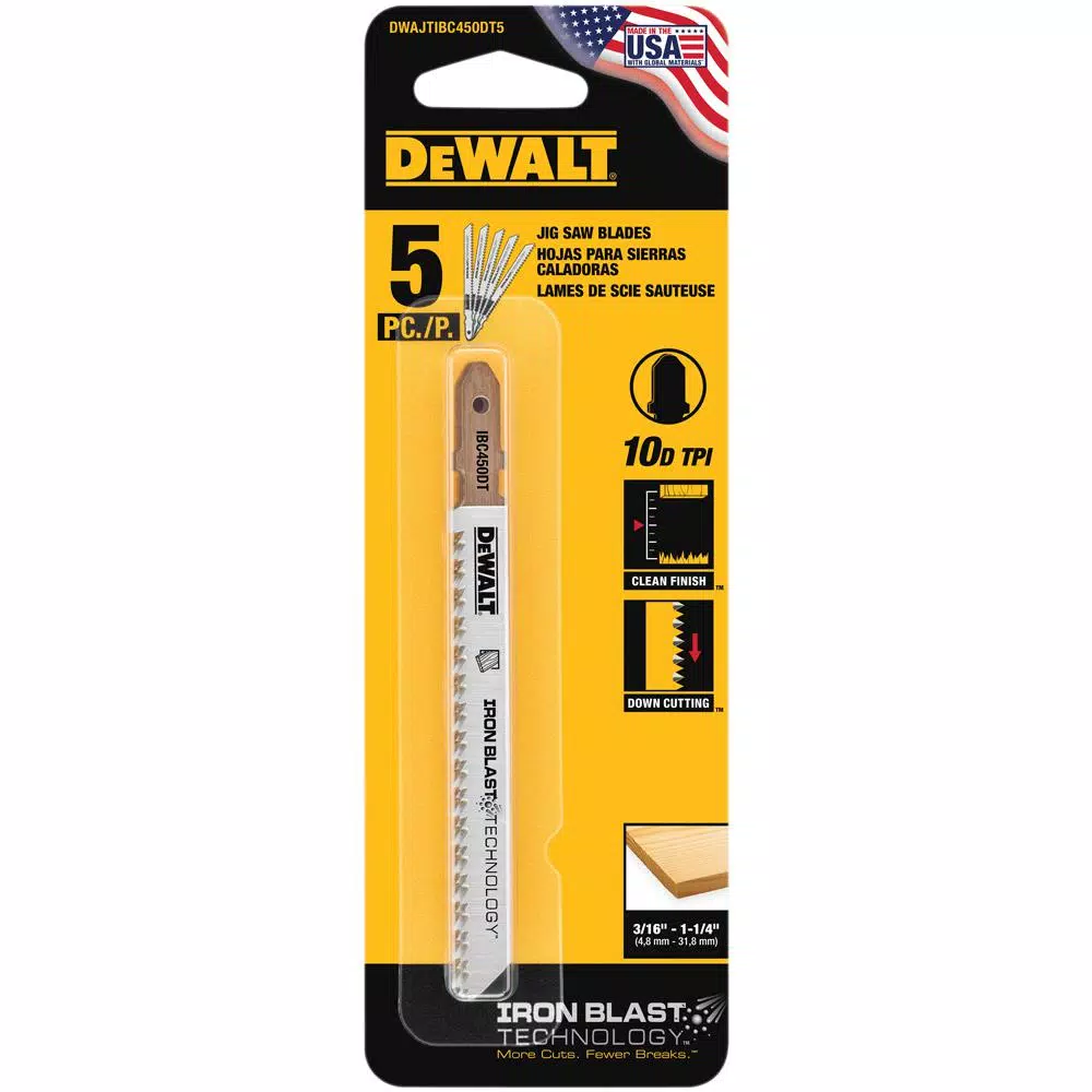 DEWALT 4 in. 10 TPI T-Shank Wood Down Cutting Jigsaw Blade (5-Pack)