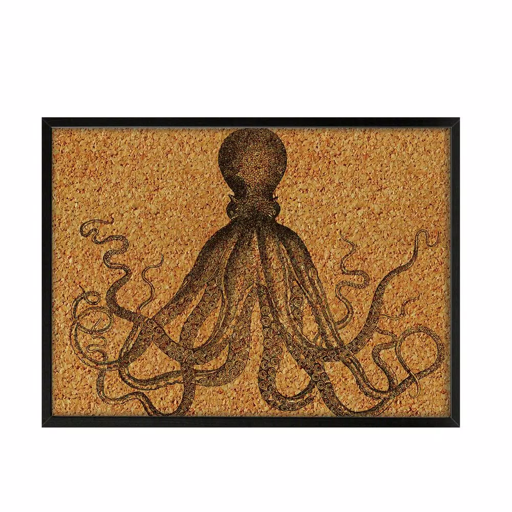 WallPops Black Ink Printed Octopus Cork Memo Board with Black Frame