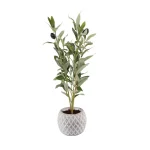 Flora Bunda 14 in. Faux Olive Branch in White Pineapple Pattern Cement Pot thumbnail 1