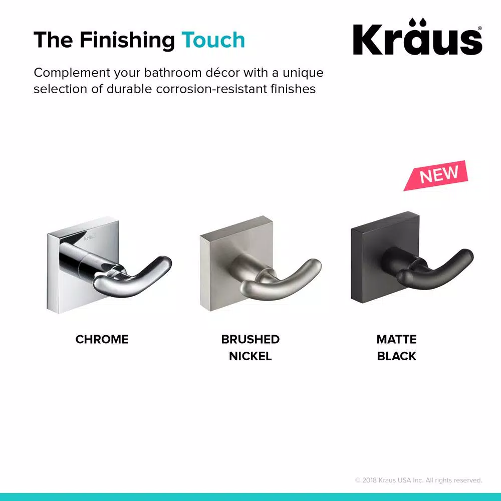 KRAUS Ventus Matte Black Double Hook Bathroom Robe and Towel Hook