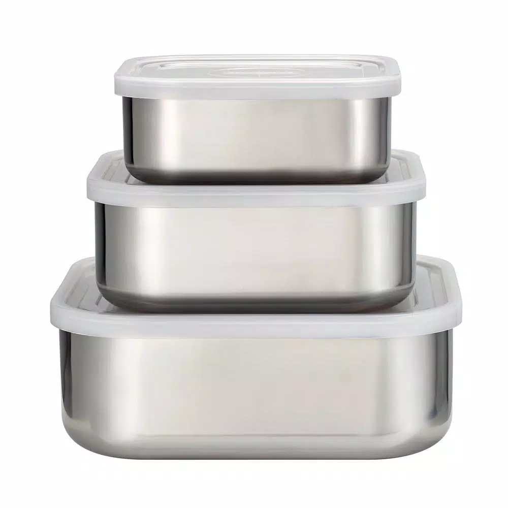Tramontina 3-Piece Stainless Steel Square Food Storage Container Set with Frosted Lids