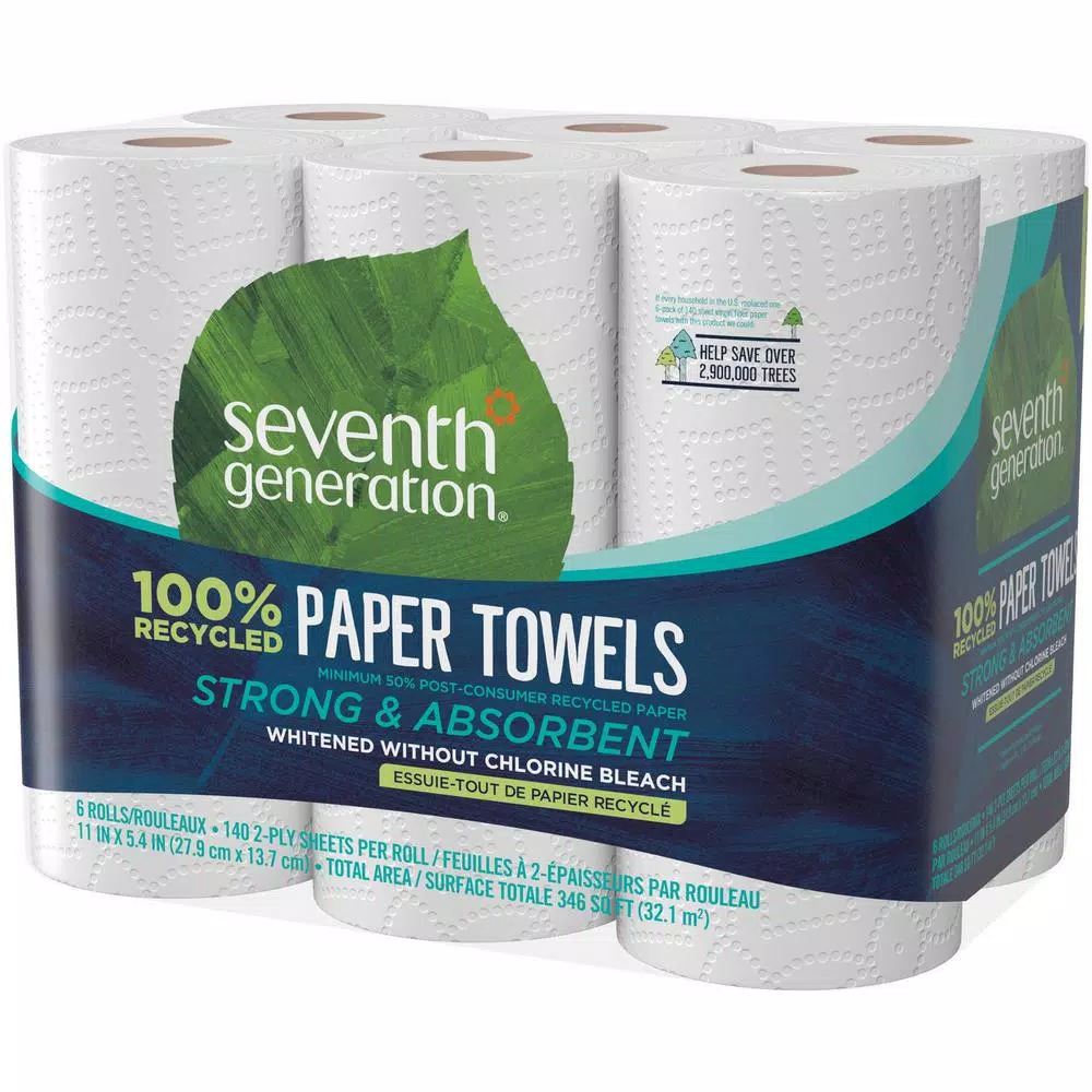 SEVENTH GENERATION Recycled Paper Towels 2-Ply, 11 in. x 5.40 in., 140 Sheets per Roll (6-Pack)