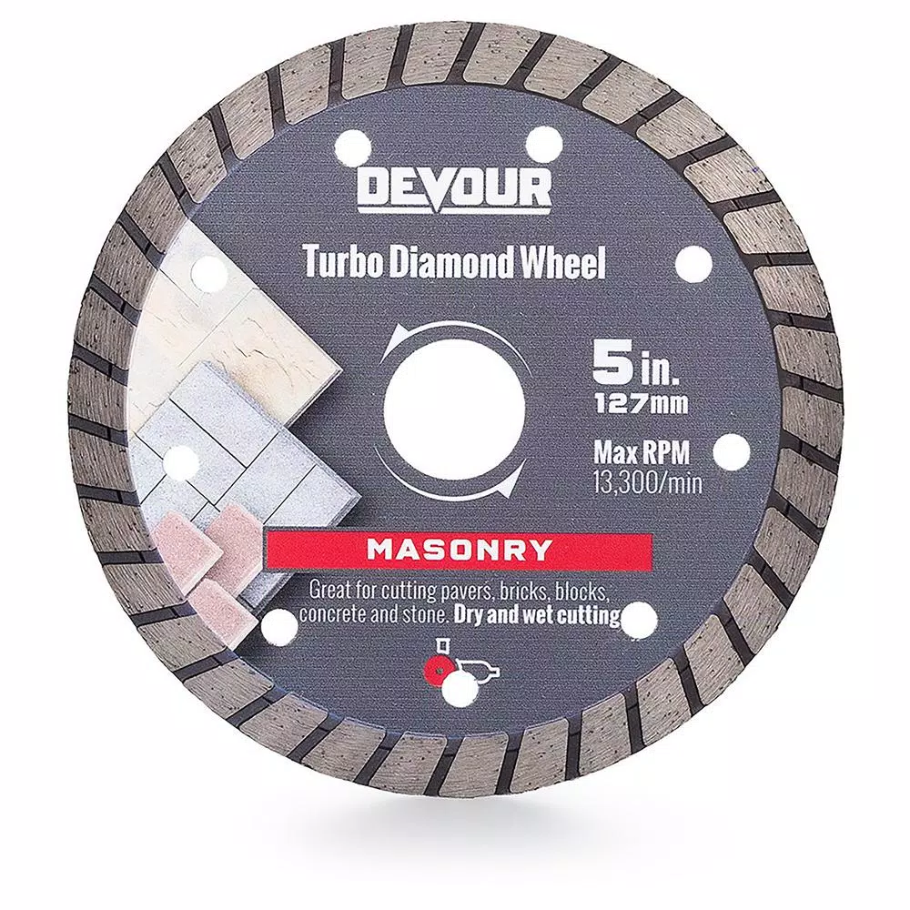 DEVOUR 5 in. Masonry Metal Bond Turbo Rim Diamond Blade for Concrete, Brick, and Stone