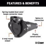 CURT 6-Way Round Vehicle-Side Connector Socket, Black Plastic thumbnail 6