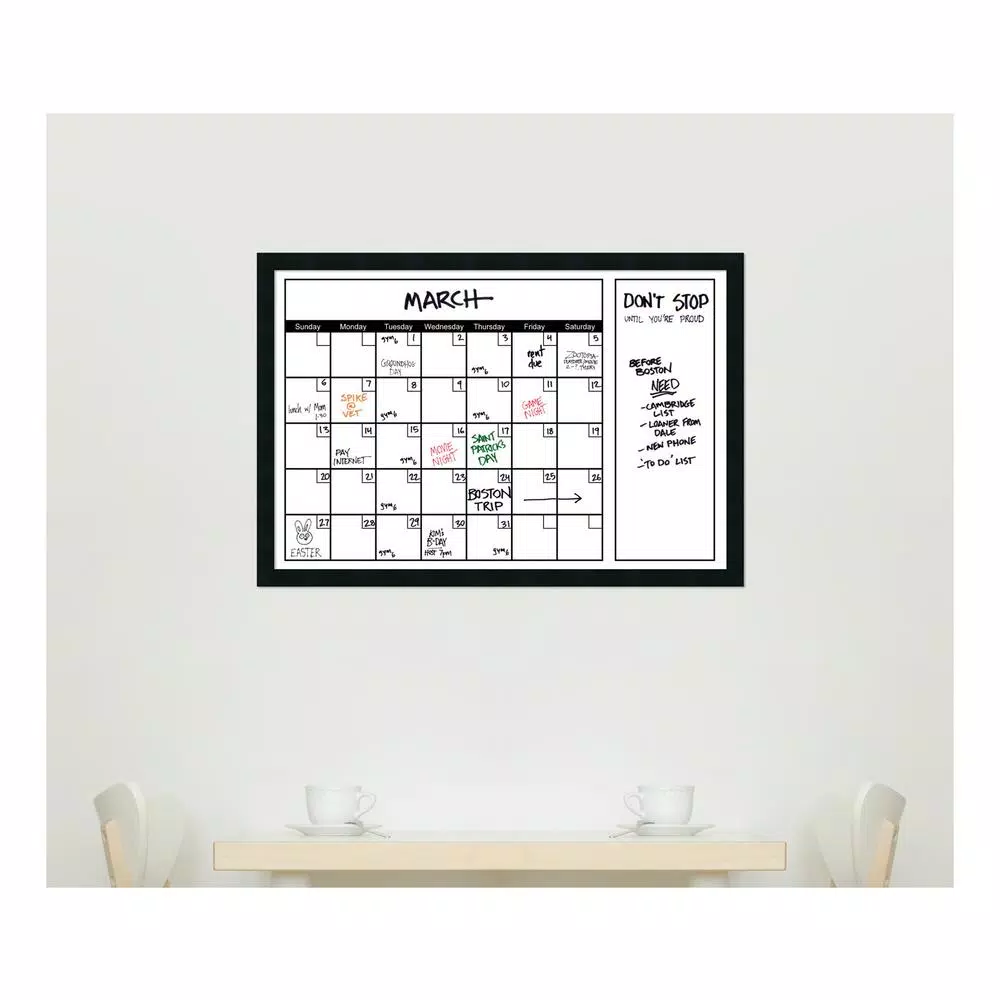 Amanti Art 38 in. W x 26 in. H Framed Glass Dry Erase Calendar Board, Mezzanotte Satin Black Wood