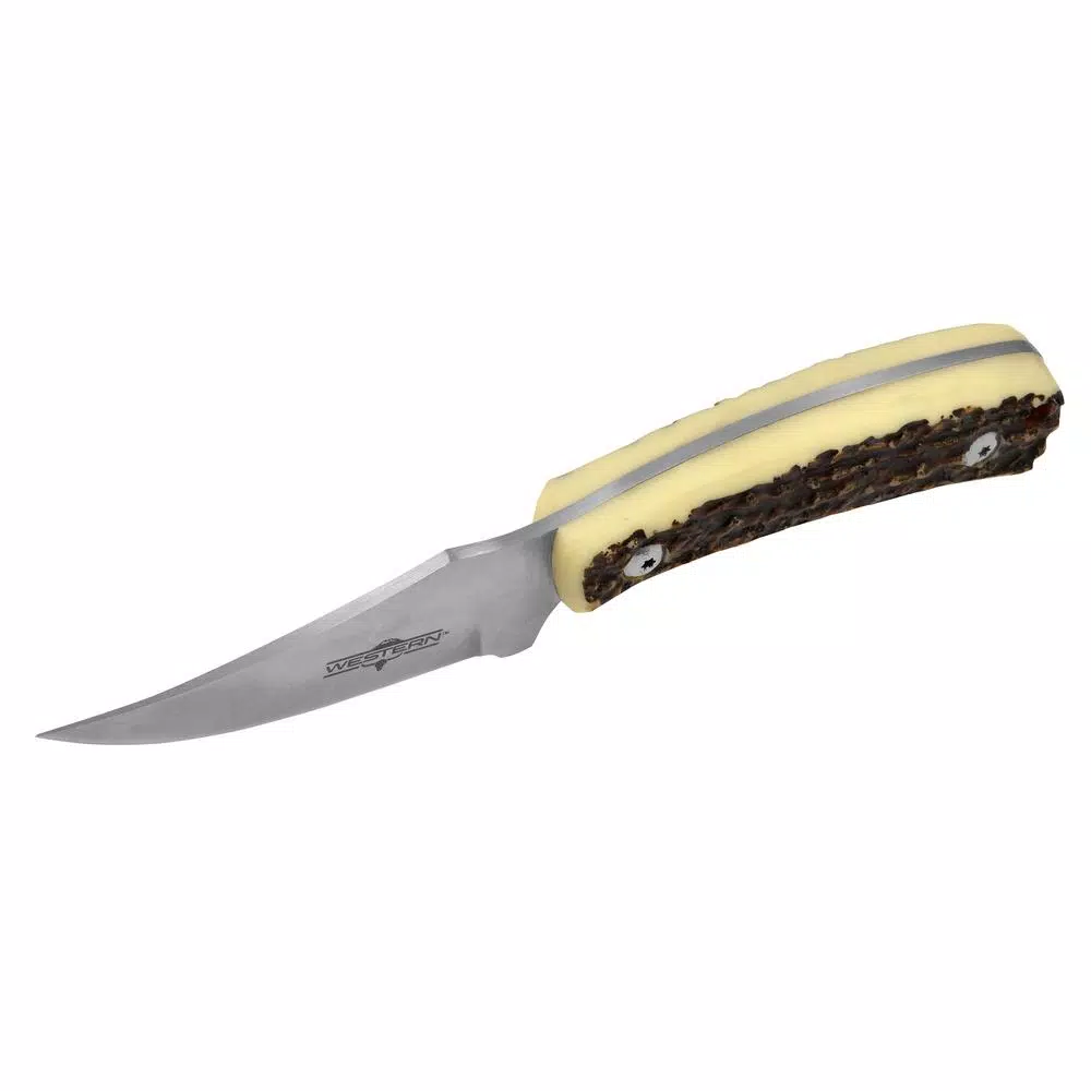 Western Crosstrail 7 in. Fixed Blade Knife, Titanium Bonded 420 Stainless Steel, Stag Handle with Sheath