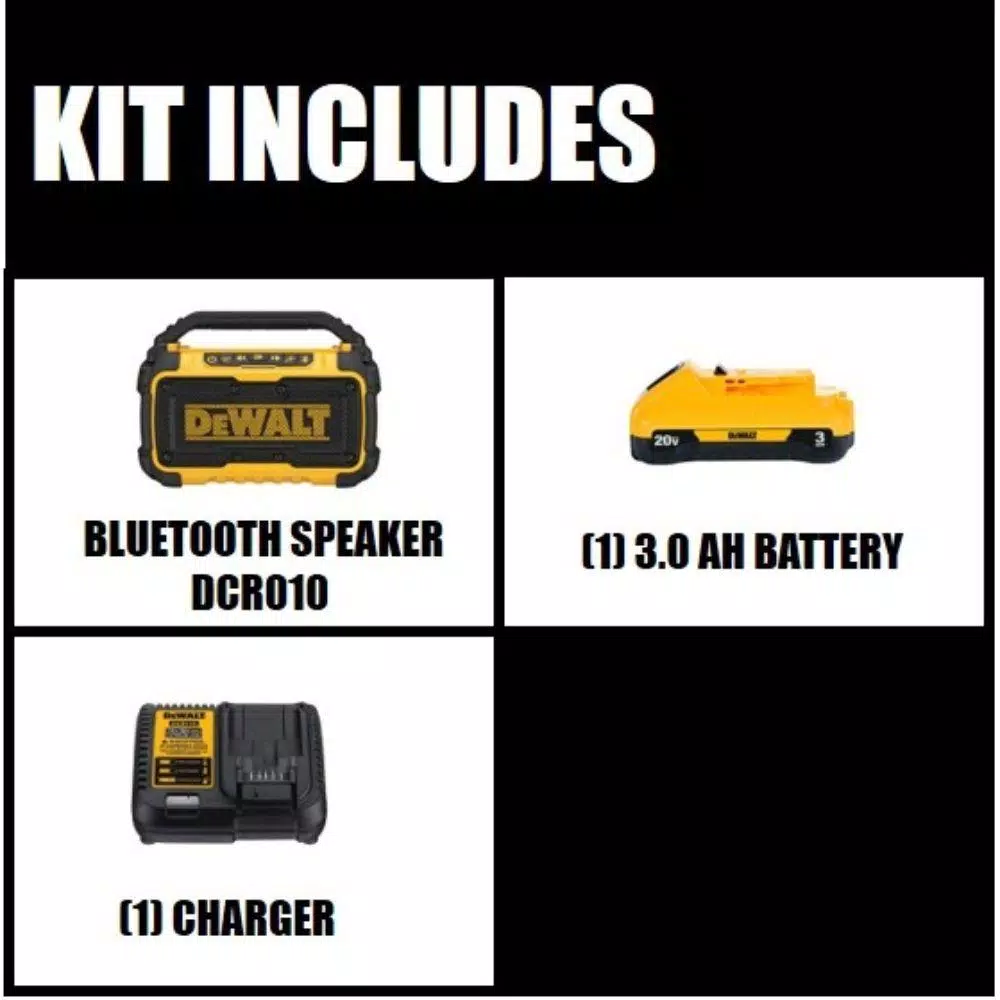 DEWALT 20V MAX Bluetooth Jobsite Speaker Kit with 3.0 Ah Battery and Charger