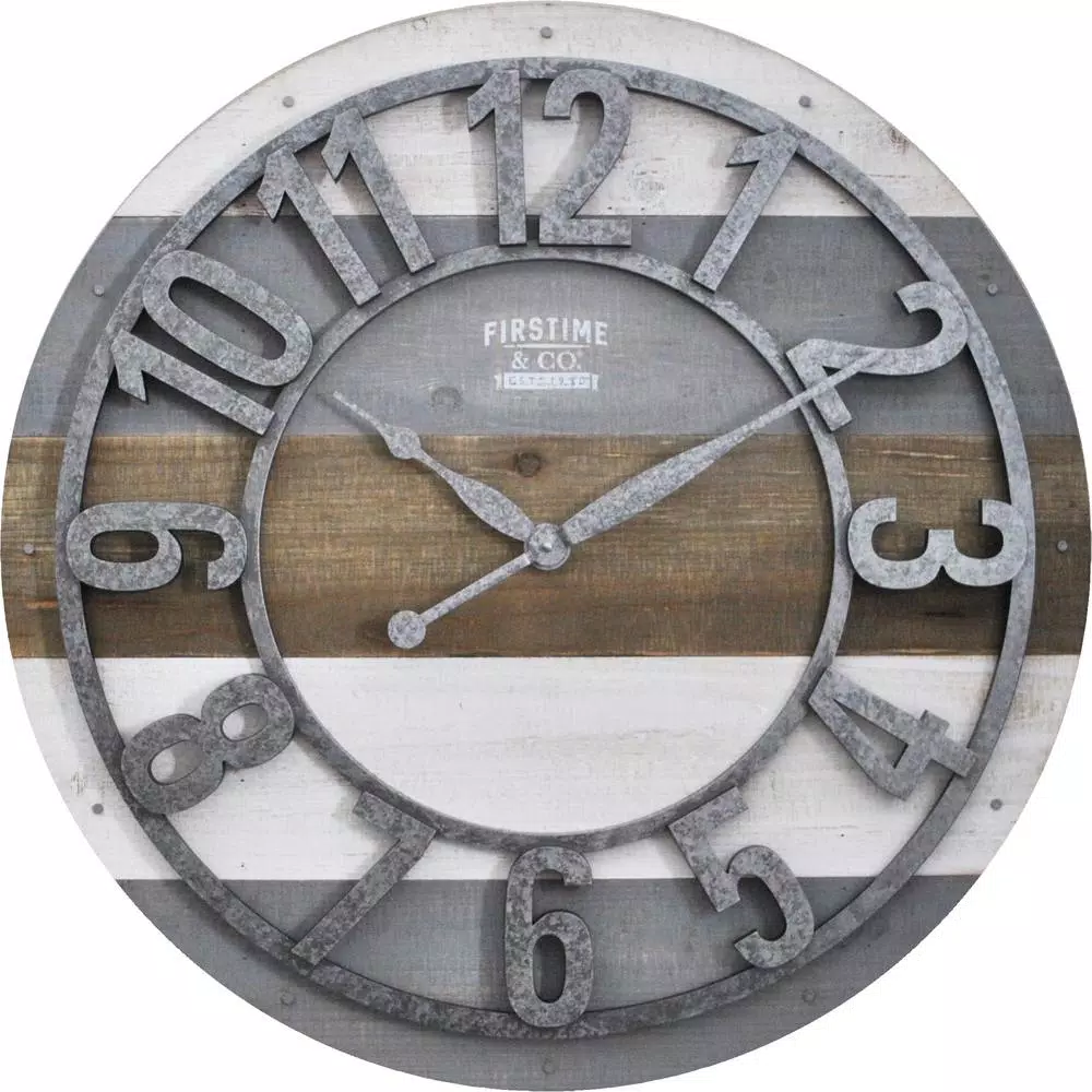 FirsTime and Co. 27 in. Shabby Planks Wall Clock, Rustic Wood Design