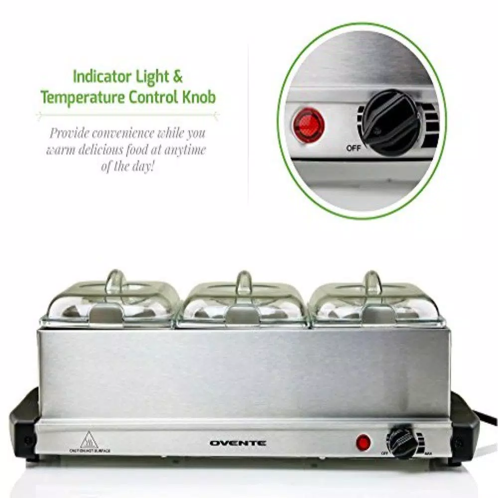 Ovente FW153W 3-Tray Buffet Server with Stand-Alone Warming Tray, Stainless Steel