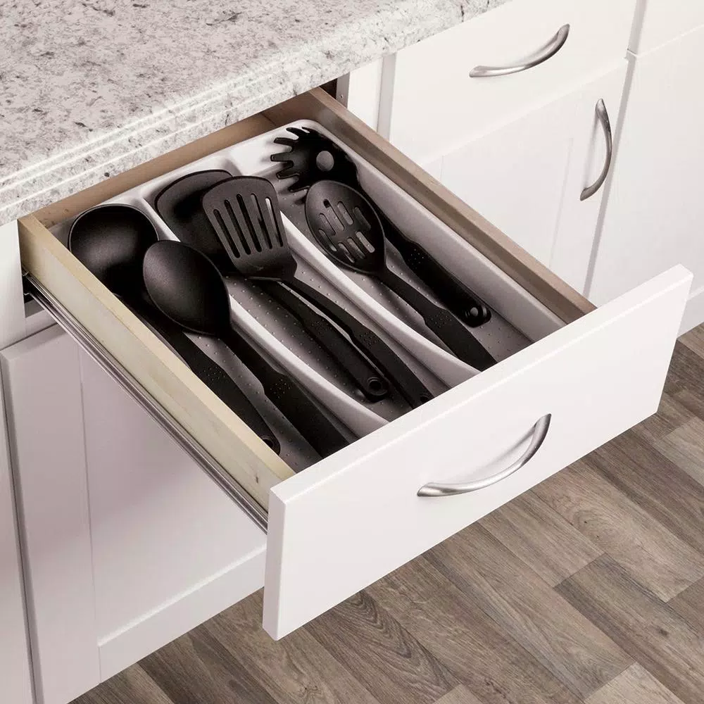 Real Solutions for Real Life White Plastic 6-Compartment Utility Drawer Organizer & Utensil Tray