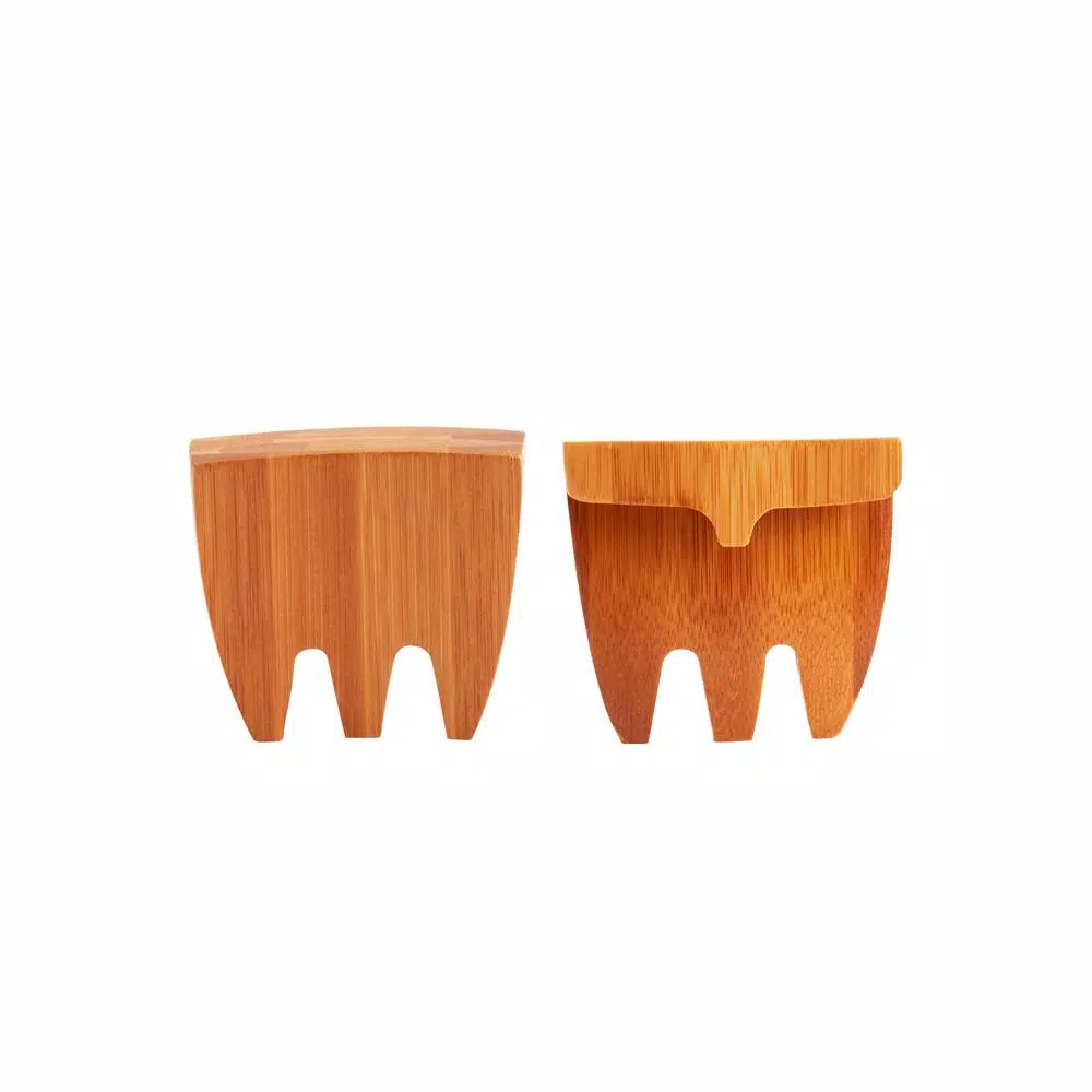Unbranded 3-Piece White Porcelain Salad Bowl Set with Bamboo Servers