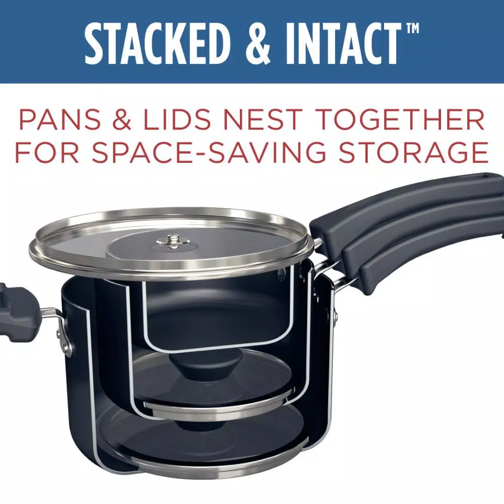 Farberware Neat Nest 1-Quart Aluminum Nonstick Saucepan with Glass Lid, Black