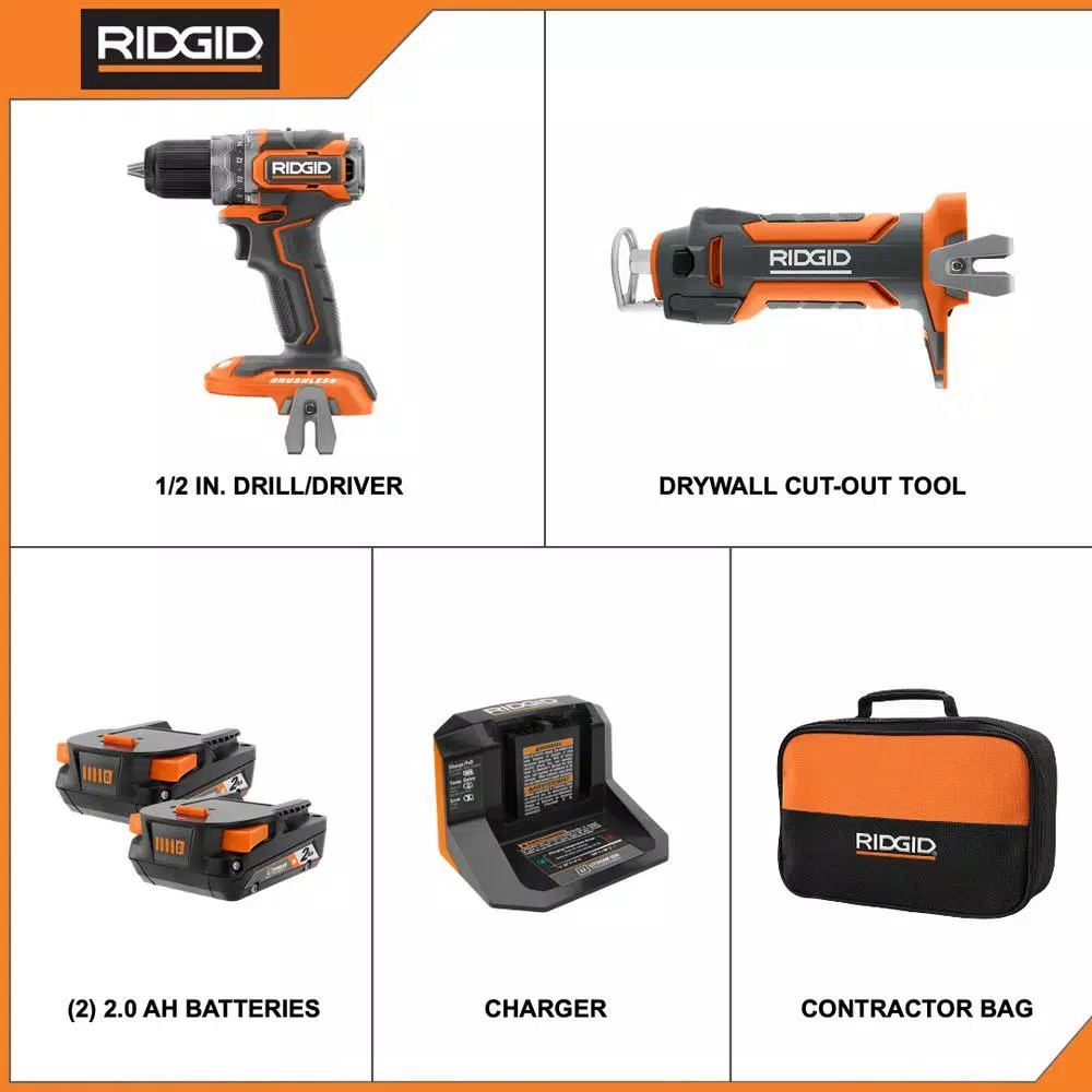 RIDGID 18V Brushless SubCompact 1/2 in. Drill/Driver & Drywall Cut-Out Tool Combo Kit