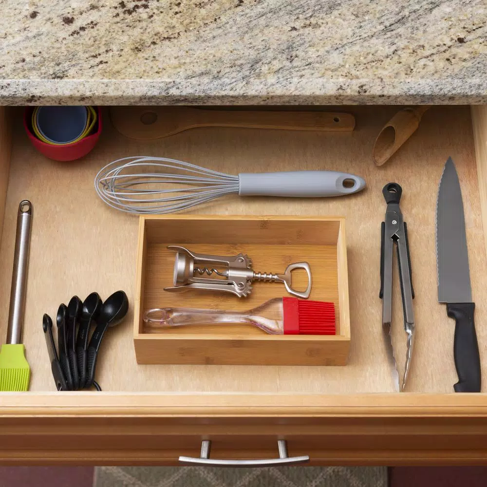 Unbranded Natural Bamboo Drawer Organizer - Rustic Wooden Storage Box for Office, Kitchen, and Bathroom