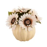 Flora Bunda 10 in. Fall Harvest Artificial Cream White Sunflowers in 7 in. Plastic Foam Pumpkin thumbnail 1