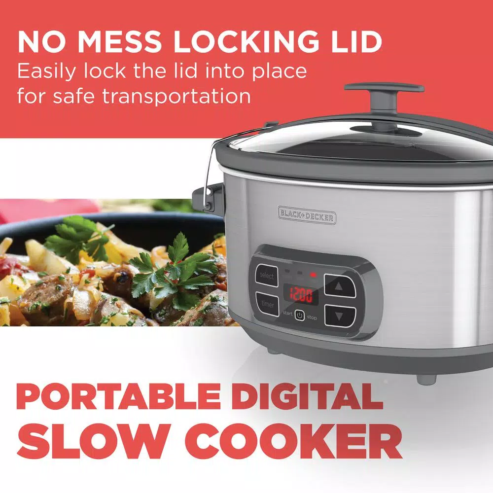 BLACK+DECKER 7 Qt. Programmable Slow Cooker, Brushed Stainless Steel
