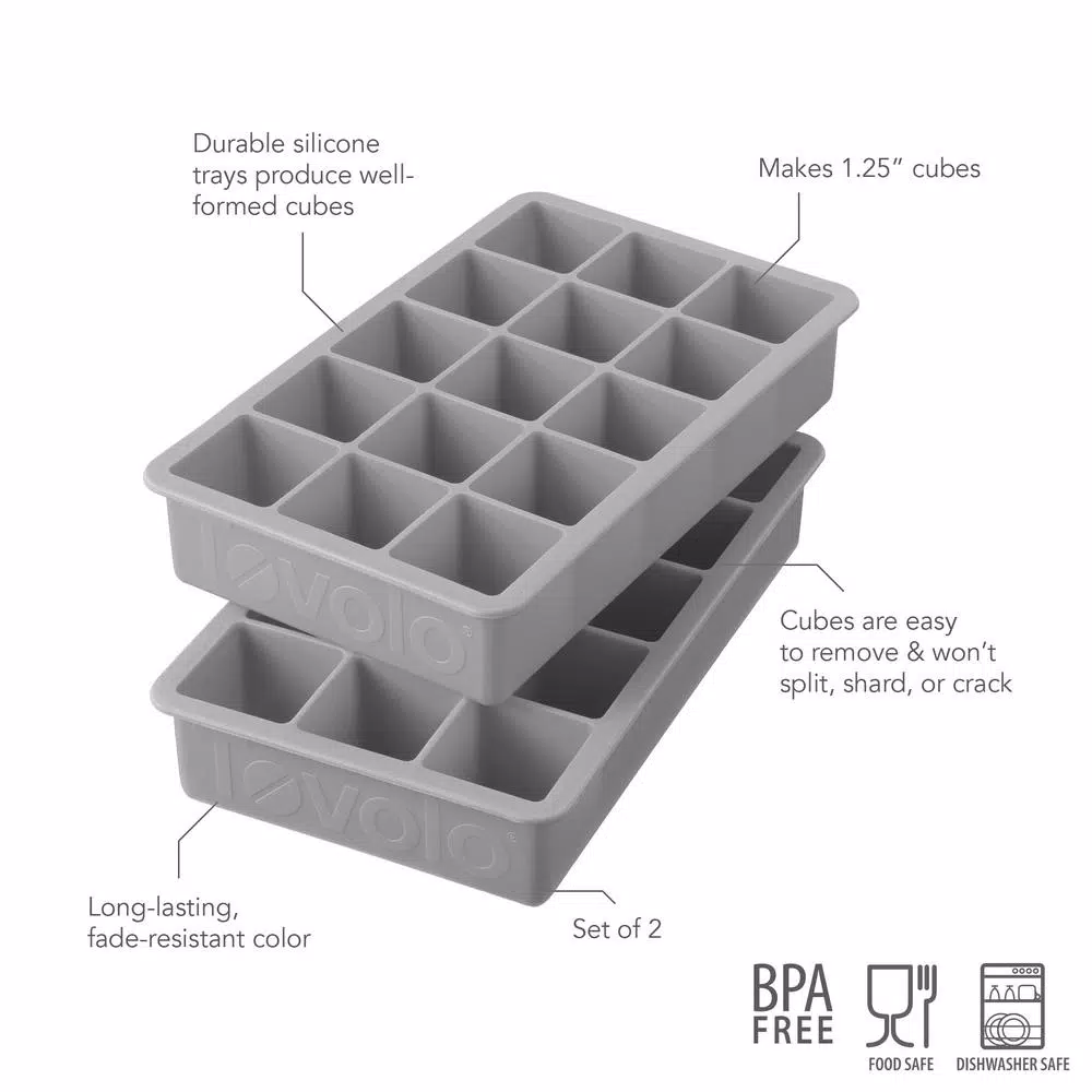 Spectrum Tovolo Perfect Cube Silicone Ice Mold Trays, 2-Piece Set, Oyster Gray