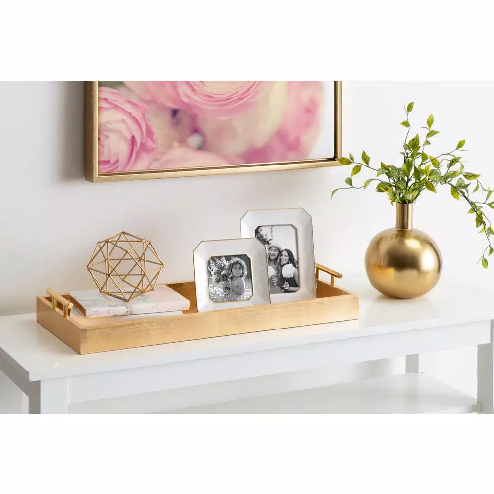 Kate and Laurel Lipton Gold Decorative Rectangular Tray with Metal Handles, 24 x 10 in.