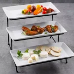 GIBSON elite Gracious Dining 4-Piece White 3-Tier Ceramic Cake Stand with Metal Rack thumbnail 3