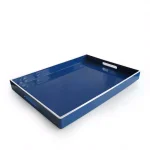 American Atelier Olive Blue Polypropylene Rectangular Serving Tray with White Rim and Integrated Handles thumbnail 1