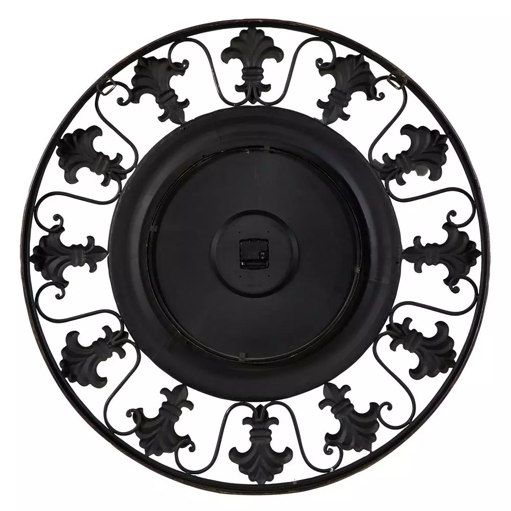 LITTON LANE 38 in. Traditional Fleur-De-Lis Iron Wall Clock - Distressed Bronze Finish