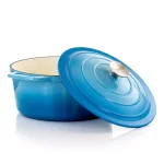 MegaChef 4 Qt. Round Enameled Cast Iron Casserole Dish with Lid, Blue thumbnail 2