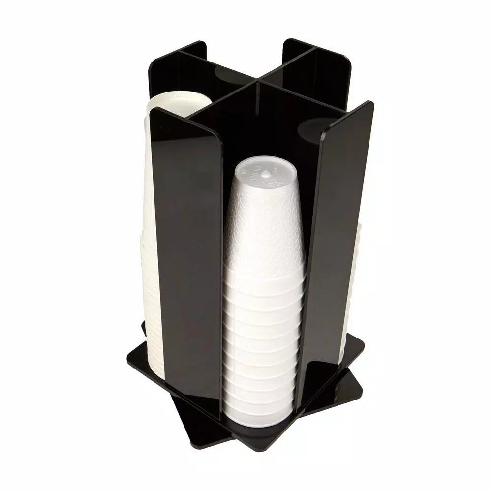 Mind Reader 4-Compartment Rotating Black Acrylic Cup and Lid Dispenser