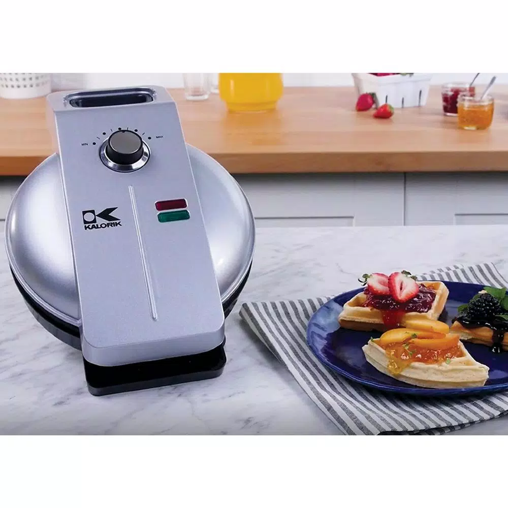 KALORIK Easy Pour Single Belgian Waffle Maker, 800W, Silver/Black