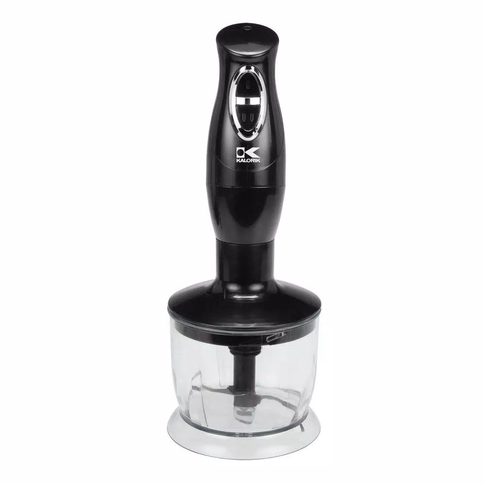 KALORIK 3-in-1 Black Stainless Steel Hand Mixer with Food Chopper, Whisk, and Mixing Cup