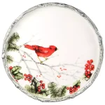 Home Essentials 12" Cardinal Holly Round Ceramic Serving Platter for Christmas thumbnail 1