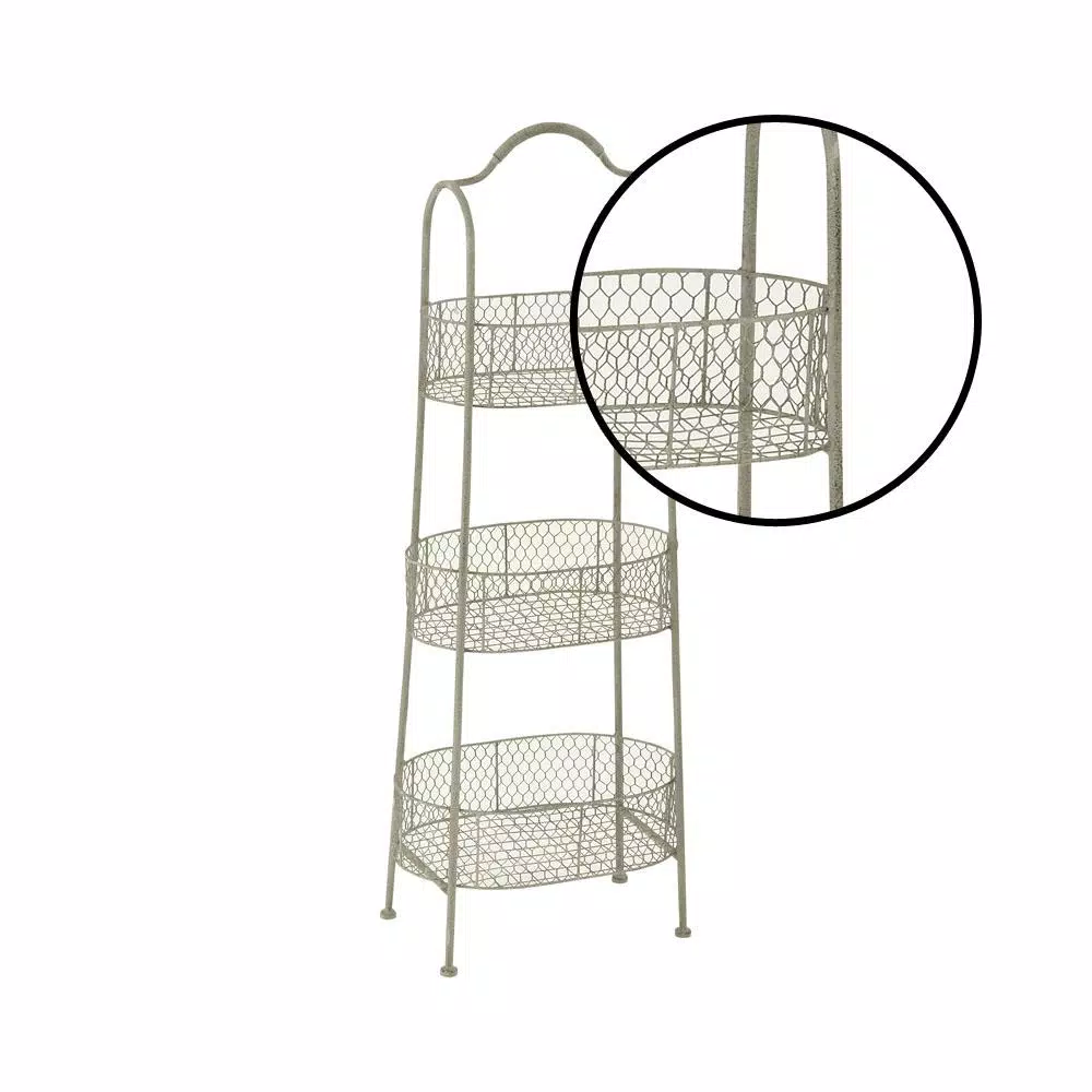 Litton Lane Vintage White 3-Tier Metal Wire Basket Cake Stand - Farmhouse Serving Tray