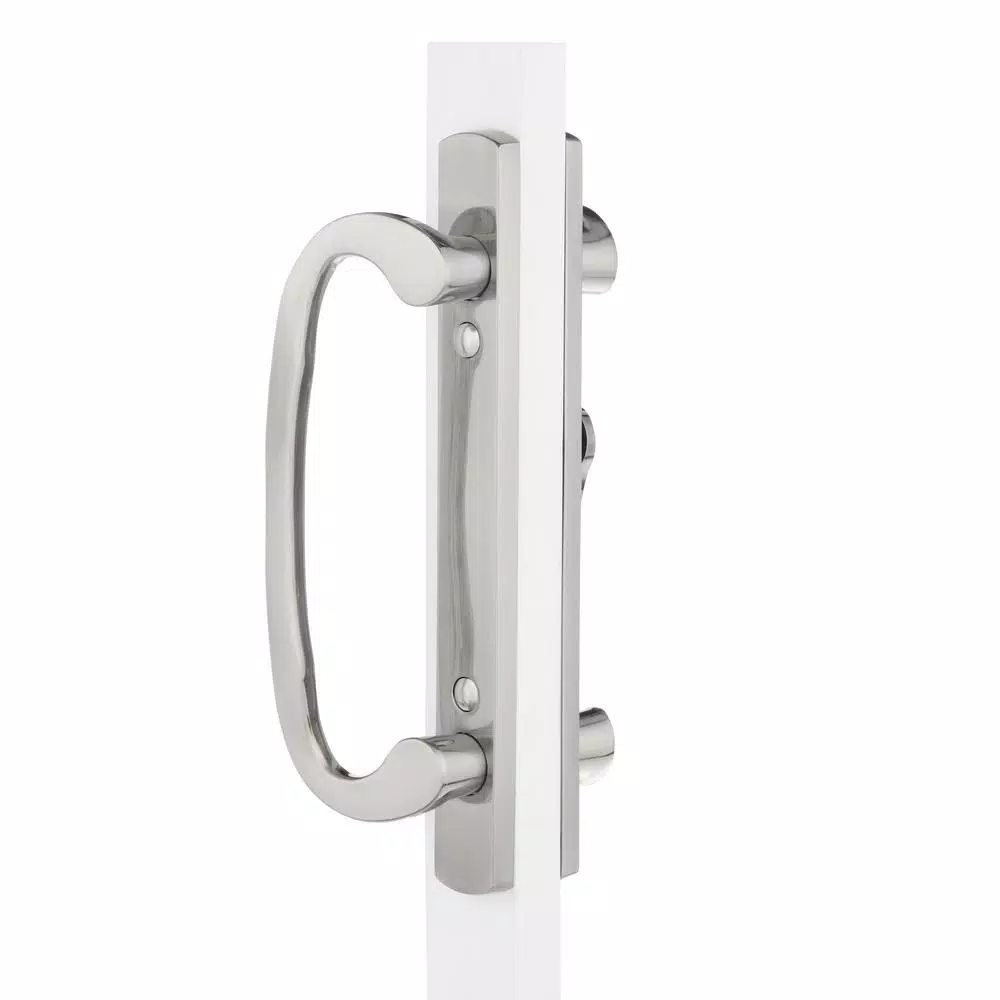 Prime-Line Satin Nickel Diecast Sliding Patio Door Handle Set with Offset Thumb Turn