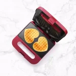 HOLSTEIN HOUSEWARES 750W Red and Stainless Steel Heart Shaped Waffle Maker thumbnail 3