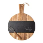Cathy's Concepts Indulge Round Acacia Wood and Natural Slate Serving Board with Cheese Knife thumbnail 1