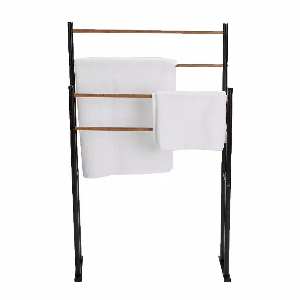 Mind Reader Black 2-Tier Freestanding Towel Rack with 4 Bars