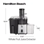 Hamilton Beach 700-Watt Whole Fruit Centrifugal Juice Extractor, 30 oz. Capacity, Black and Stainless Steel thumbnail 2