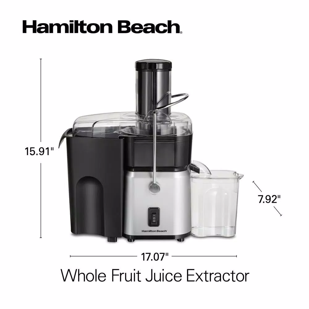 Hamilton Beach 700-Watt Whole Fruit Centrifugal Juice Extractor, 30 oz. Capacity, Black and Stainless Steel