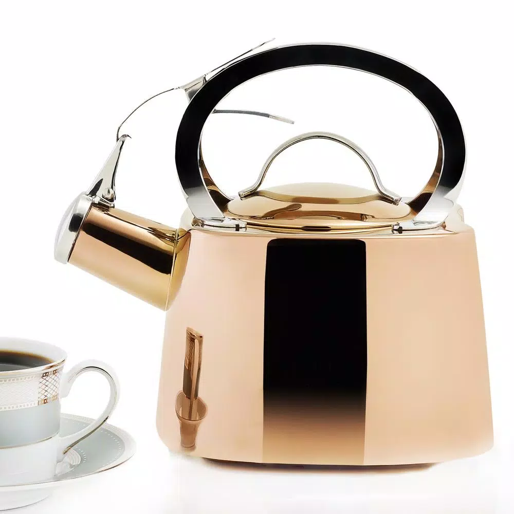 Old Dutch DuraCopper 1.7 Qt. Stovetop Tea Kettle, Copper Finish 18/8 Stainless Steel, Induction Safe