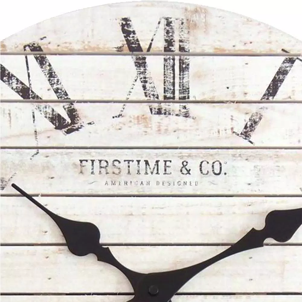 FirsTime 18 in. Shiplap White Wall Clock with Roman Numerals