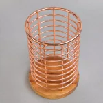 Creative Home Acacia Wood and Copper Iron Wire Utensil Tool Holder Crock thumbnail 3