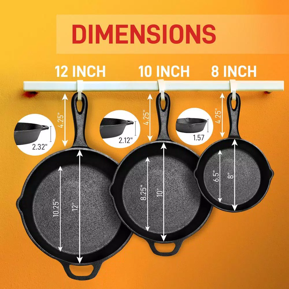 NutriChef 6-Piece Cast Iron Nonstick Skillet Set, Black