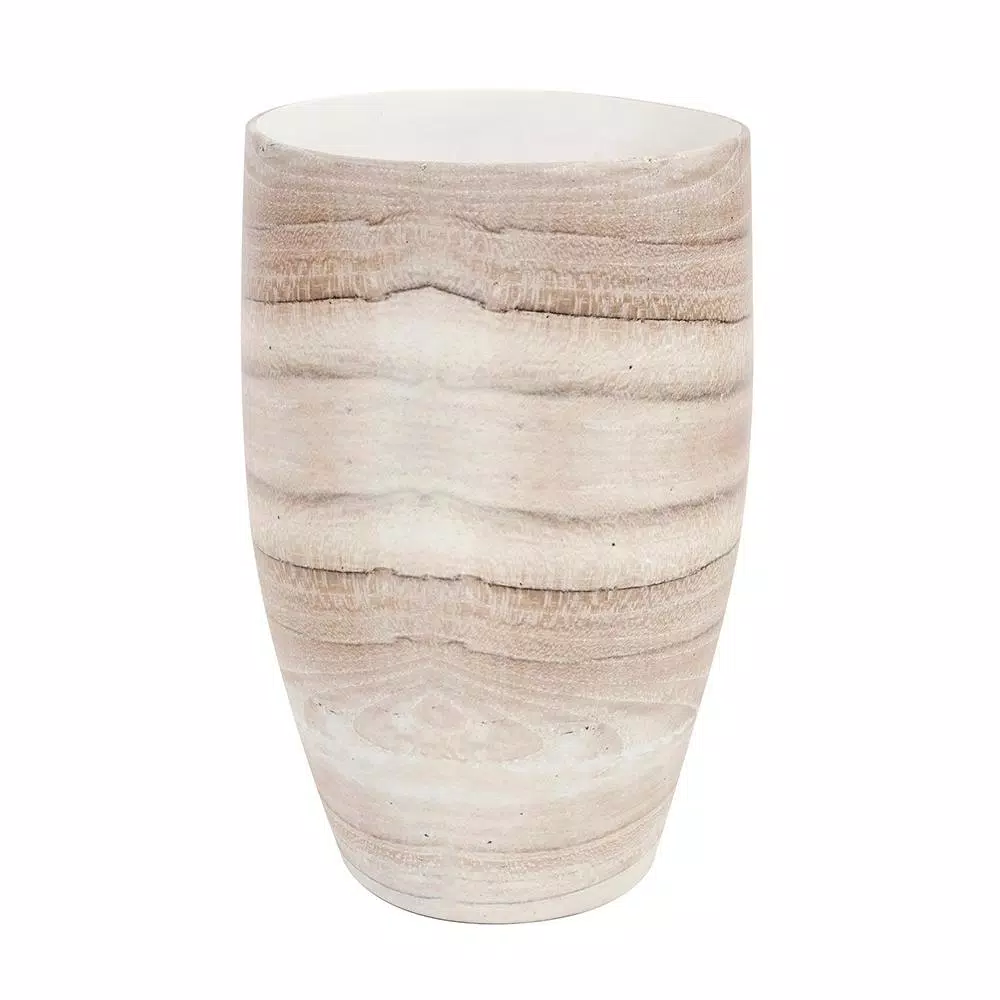 Unbranded Desert Sands Tapered Ceramic Table Vase, Beige Neutral Striae Pattern, 14 in.